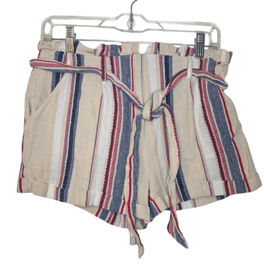 Altar'd State Shorts Paperbag Beige, Striped, Lined, Cuffed Anthropologie SZ- M